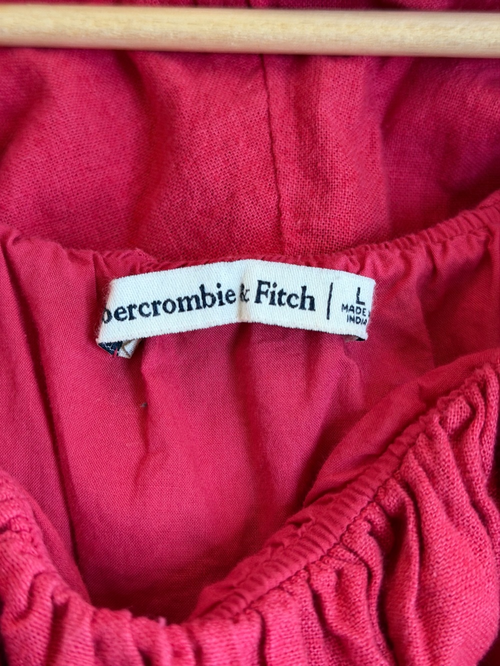 Abercrombie & Fitch | Pink Linen Blend Mini Dress Ruched Ruffle Pockets - Size L - Picture 6 of 7